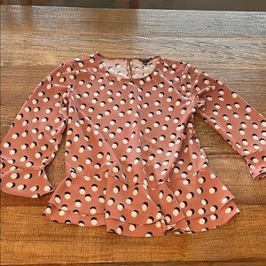Ann Taylor Pink and White Polka Dot Peplum Blouse
